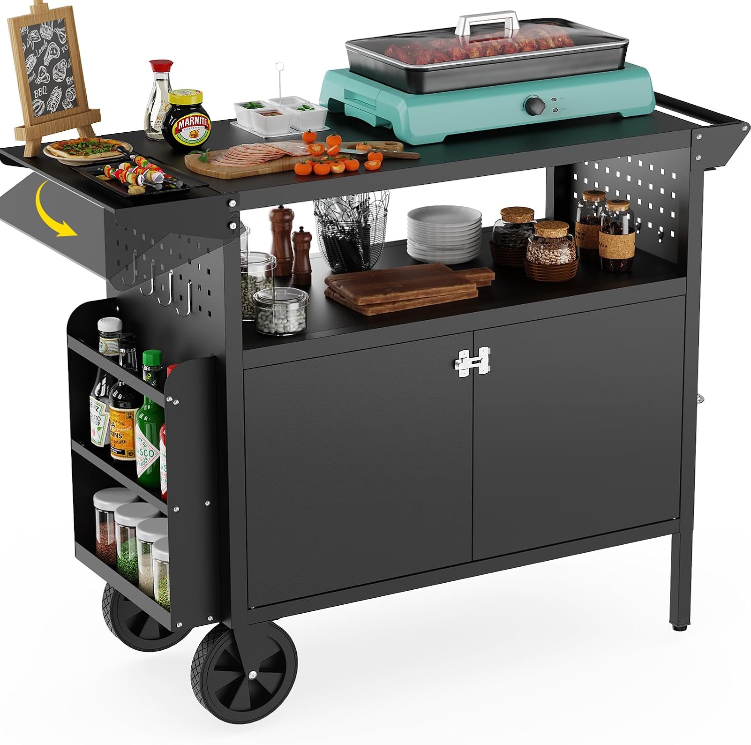 Kitchen Queen - Outdoor Grill Cart Table With Storage