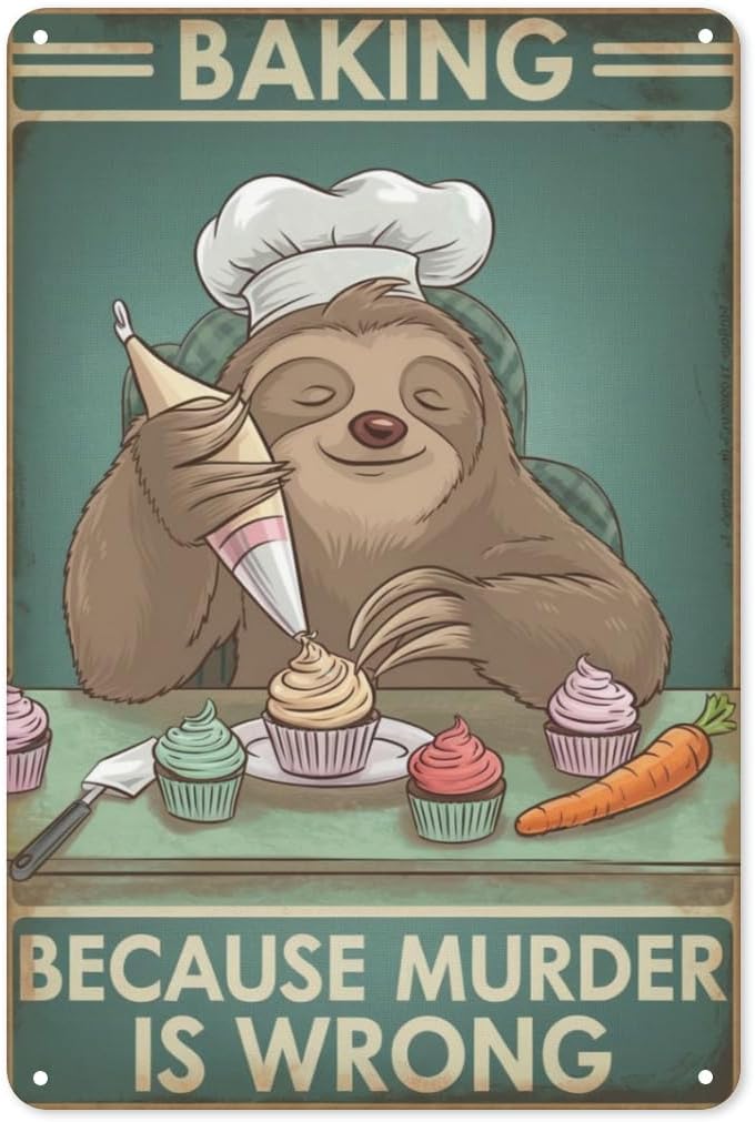 Sloth Baking Humor Tin Sign 8X - Kitchen Baking Wall Art ulasan dan harga
