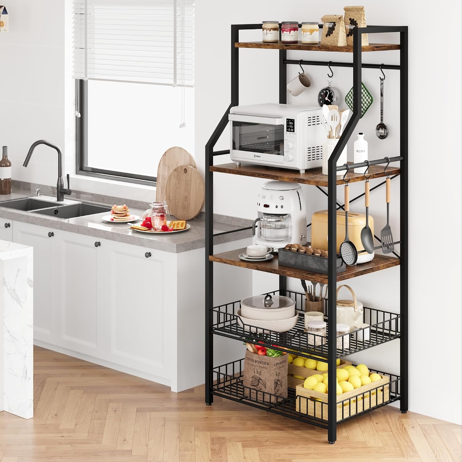 5 Tier Kitchen Bakers Rack wit - Kitchen Baking Rack ulasan dan harga